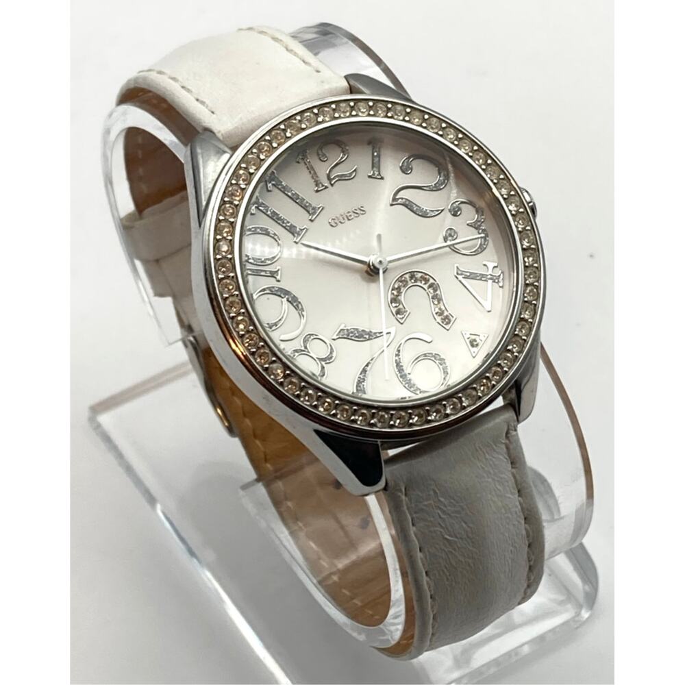 Guess Women's Watch 37mm White on Silver - Fresh Battery - Leather Band G75960L